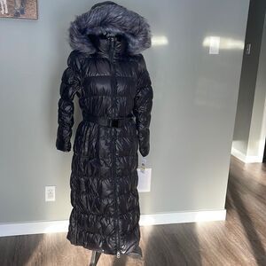 Michael Kors Faux Fur-Trim Quilted Nylon Puffer Coat Black M